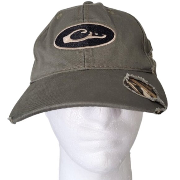 DRAKE WATERFOWL SYSTEMS Distressed Army Green Camo Logo Hat - Men's OS - Picture 1 of 6